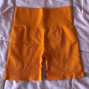 Vibrant Orange Ribbed Shorts